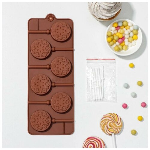 Форма для украшений Доляна Узор силикон 249515 см 6 ячеек 44 см с палочками цвет микс для дома 519₽