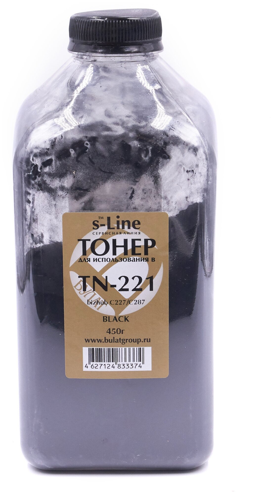 Тонер с девелопером булат s-Line TN221 для Konica Minolta bizhub C227 (Чёрный, банка 450 г)
