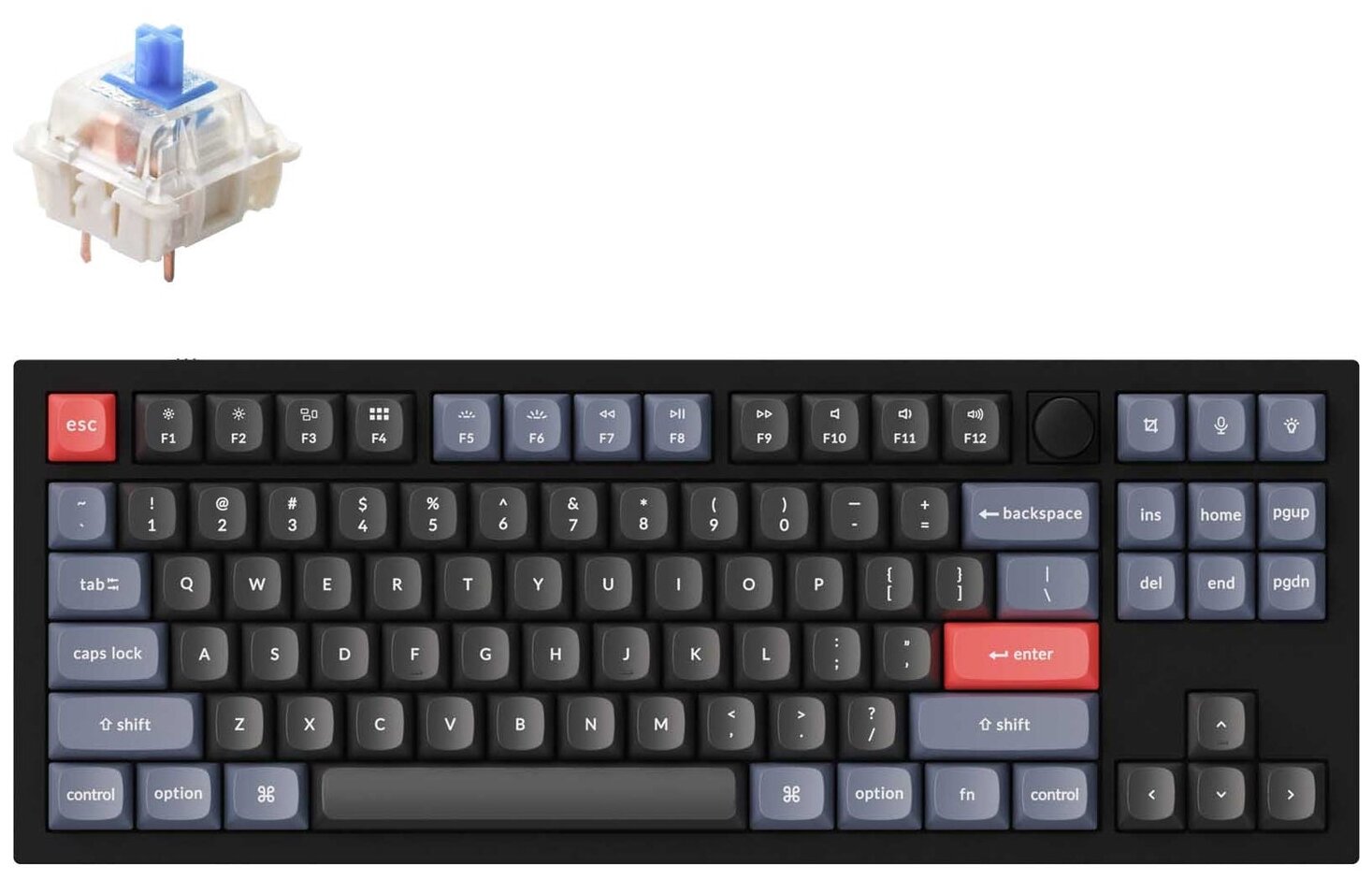 Клавиатура Keychron Q3 (q3-m2) Red Gateron G Pro (Blue Switch), Rgb, 87 кнопок, Black .