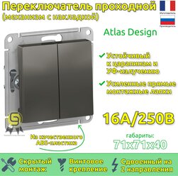 Механизм переключателя проходного 2-кл. СП AtlasDesign 10А IP20 (сх. 6/2) 10AX сталь SchE ATN000965