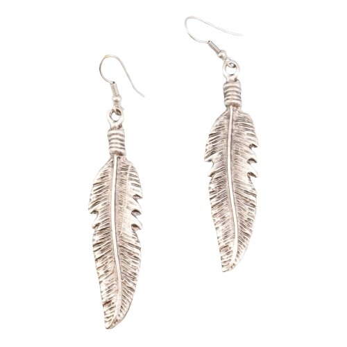 фото Серьги бижутерные перо (замок-крючок, бижутерный сплав, серебристый) 53228 otokodesign