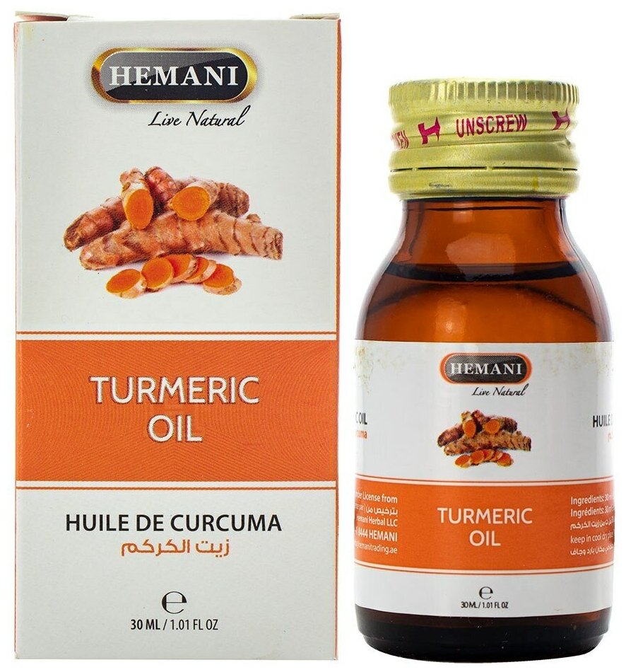 Масло куркумы Хемани (Hemani Turmeric Oil), антидепрессант, против старения и для очищения кожи, улучшает кровообращение и обменные процессы, 30 мл.