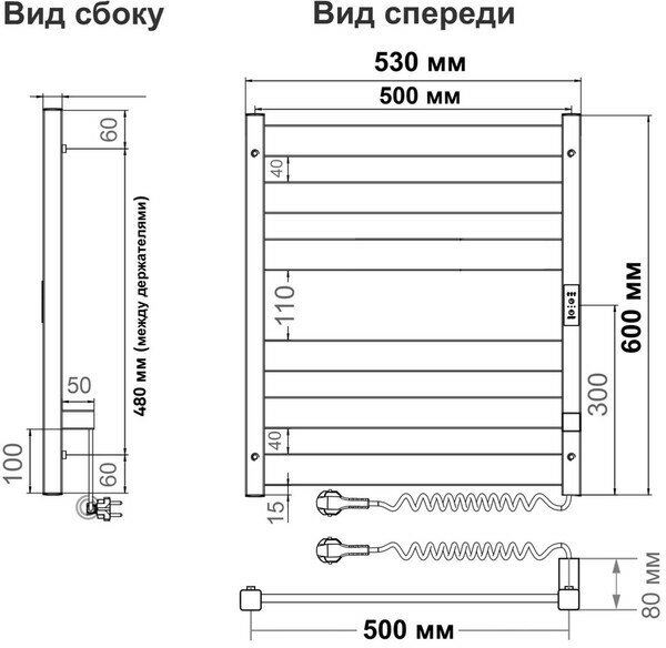 Полотенцесушитель электрический IND (INDIGO) Oktava Slim 5 60/50 Черный муар (таймер, скрытый монтаж, универсальное подключение: левый/правый) - фотография № 5