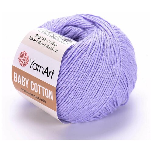 Пряжа YarnArt Baby Cotton -3 шт, 417 светло-сиреневый, 165 м/50 г, 50% хлопок, 50% акрил /ярнарт беби коттон/