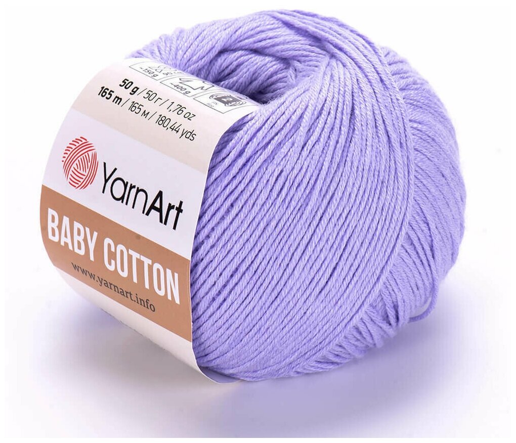 Пряжа для вязания YarnArt Baby Cotton (Бэби Коттон) - 1 моток 417 сирень, для детских вещей и амигуруми, 50% хлопок, 50% акрил, 165 м/50 г