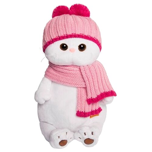 Мягкая игрушка Basik&Co Кошка Ли-Ли в розовой шапке с шарфом, 24 см, белый/розовый кошка ли ли lk 022 в розовой шапке с шарфом 27 см