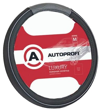 Оплетка На Руль M "Autoprofi" Натуральная Кожа Композитная, Черный/Серый AUTOPROFI арт. AP-1080 BK/GY (M)