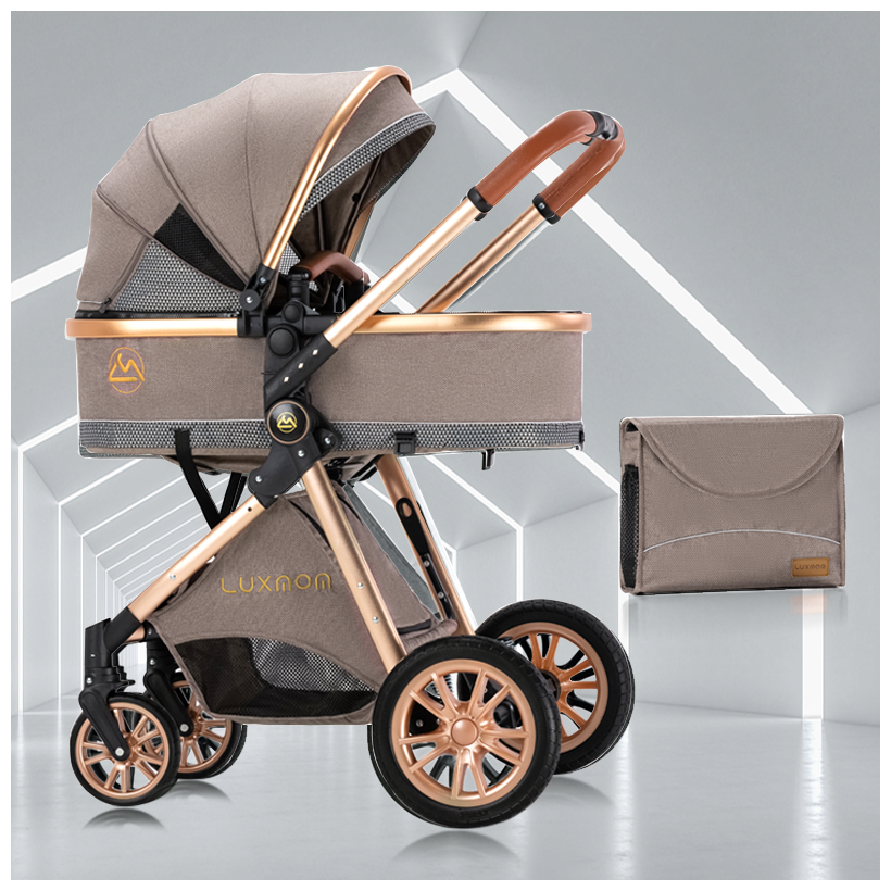 Детская коляска трансформер 2 в 1 LUXMOM V9 / для новорожденных / люлька и прогулка / с рождения до 3-х лет / Коричневая / 2023