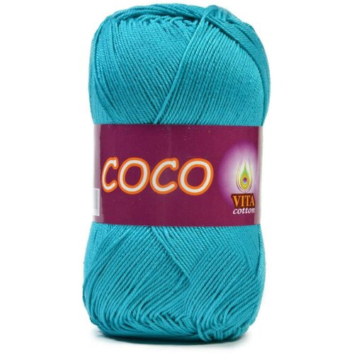 Пряжа хлопковая Vita Cotton Coco (Вита Коко) - 1 моток, 4315 темно-зеленая бирюза, 100% мерсеризованный хлопок 240м/50г