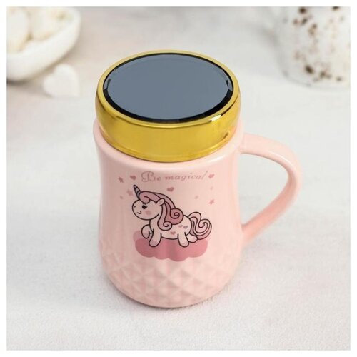 фото Кружка единорог, 400 мл, с зеркальной крышкой, рисунок микс 5076432 . yandex market
