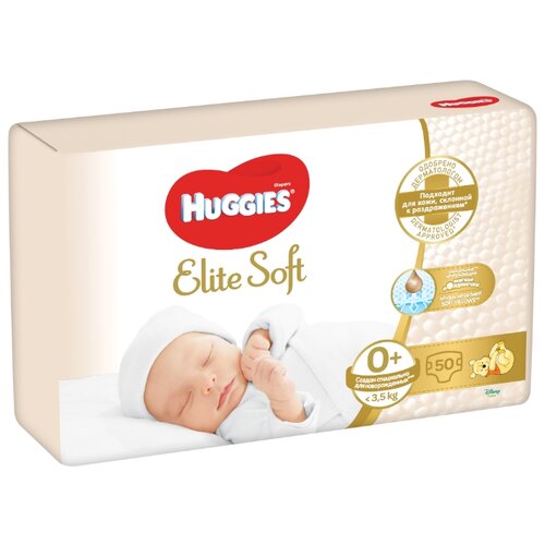 фото Huggies подгузники Elite Soft 0 (до 3,5 кг) 50 шт.