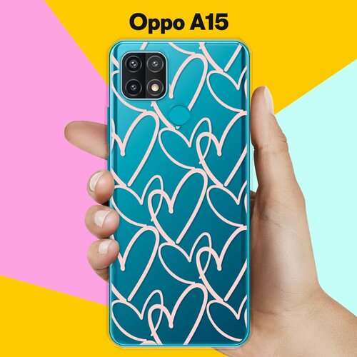 Силиконовый чехол на OPPO A15 Розовые сердца / для Оппо А15 силиконовый чехол на oppo a15 розовые сердца для оппо а15