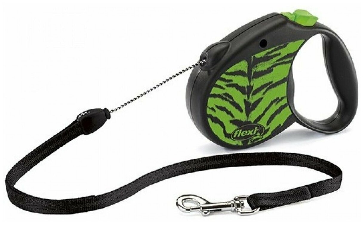 Рулетка для собак Flexi Safari cord M (5 м, 20 кг) зеленый тигр