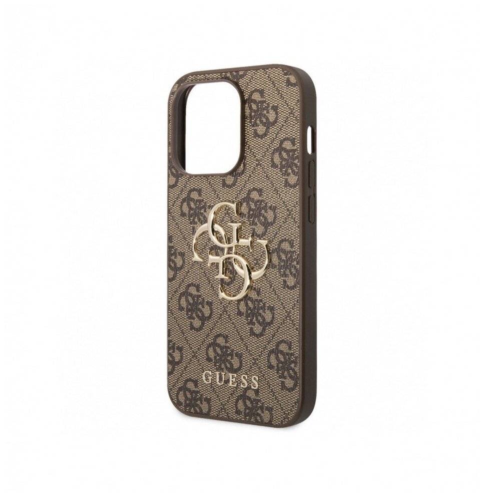 Guess для iPhone 14 Pro чехол PU 4G Big metal logo Hard Brown