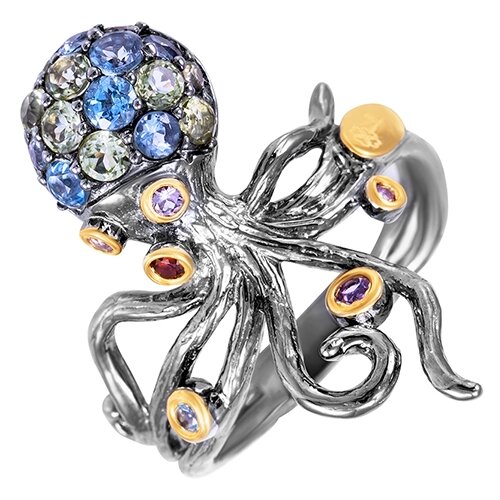 фото Element47 кольцо из серебра 925 пробы с топазами, аметистами, гранатами и перидотами yr00380_ko_am_bt_gr_pd_bj, размер 17.5