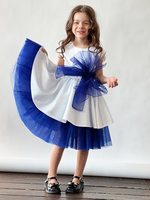 Платье Бушон, размер 128-134, белый, голубой