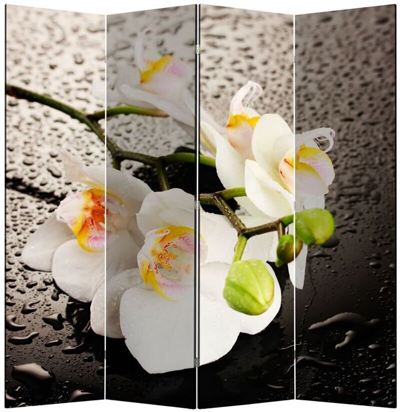 Ширма 1111-4 "Белая орхидея и капли" (4 панели) - фотография № 1