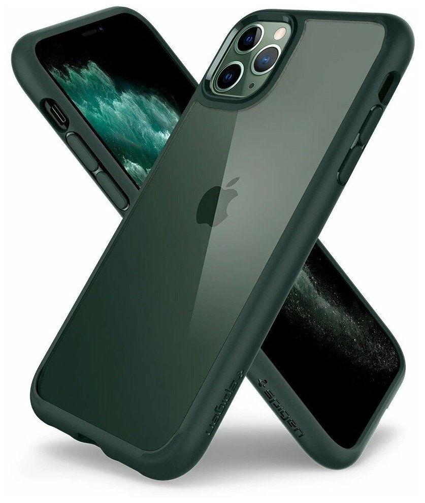 Чехол Spigen на Apple iPhone 11 Pro (ACS00417) Ultra Hybrid / Спиген чехол для Айфон 11 Про накладка, противоударный, с защитой камеры, зеленый