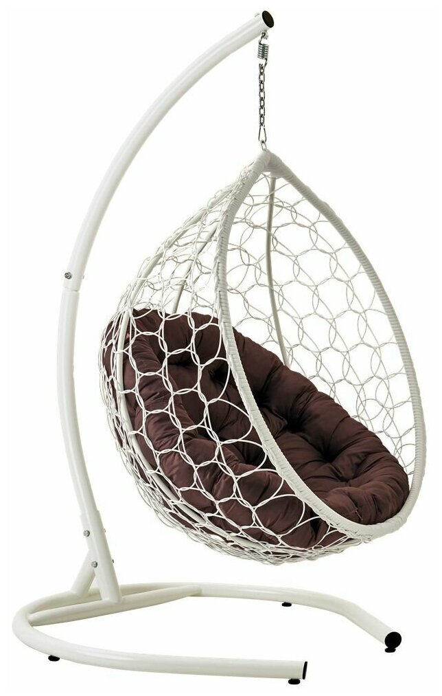 Подвесное кресло Yova Bubble из эко-ротанга, усиленная стойка до 225 кг белая, подушка круглая коричневая - фотография № 4