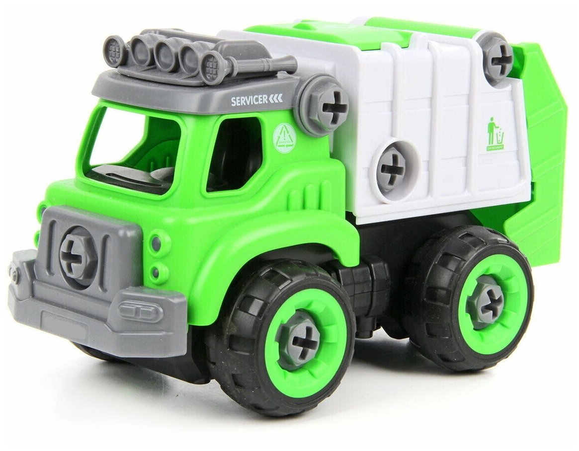 Детская машинка мусоровоз-конструктор 31 деталь с отвёрткой, строительная техника, в ассортименте, 669-1D