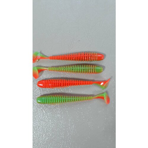 Мягкая силиконовая приманка Свинг (Ribbed Worm) 89мм,8шт Арбуз (Arbuz).