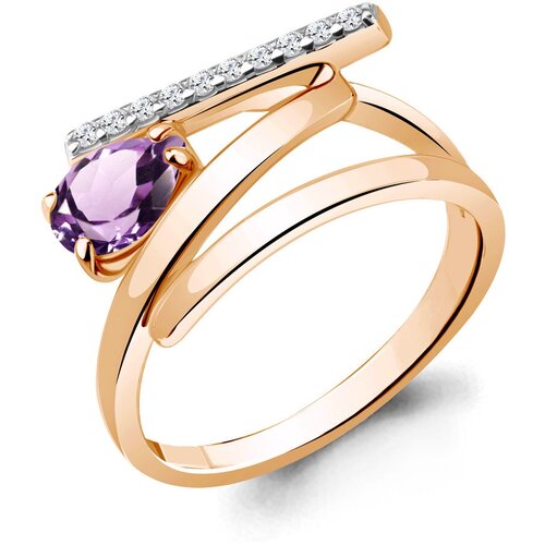 фото Кольцо diamant online, серебро, 925 проба, золочение, аметист, фианит, размер 18