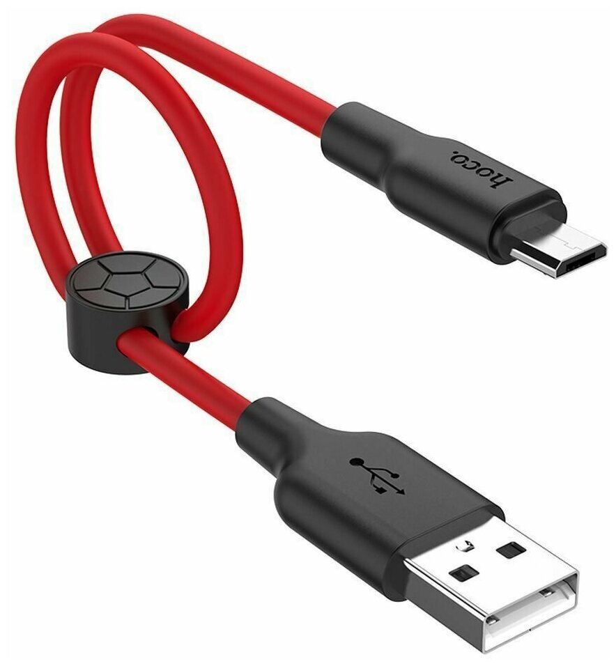 Кабель Hoco X21 Plus USB - Micro-USB 2.4А 0.25 м силикон клипса чёрно-красный