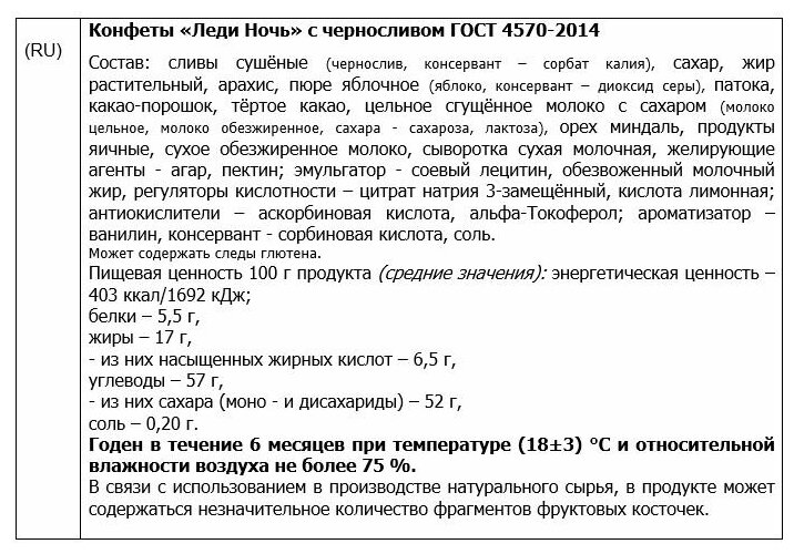 Конфеты "Леди Ночь" с черносливом 500 гр. акконд