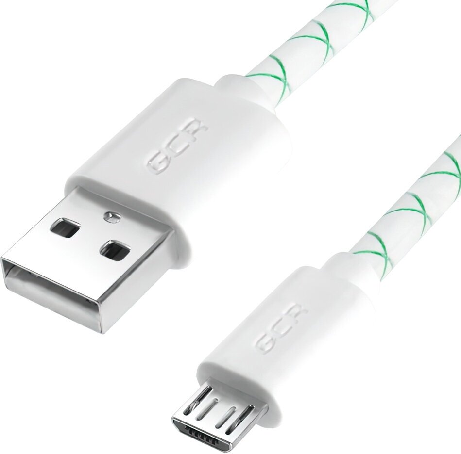 Кабель Greenconnect 0.3 м (GCR-53208) GCR Кабель 0.3m MicroUSB, бело-зеленый, белые коннекторы, быстрая зарядка, 28/24 AWG, GCR-53208 GCR-53208