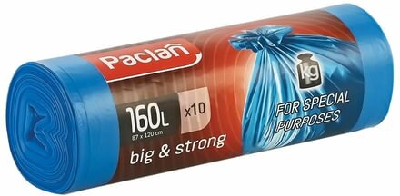 Мешки д/мусора 160л, синие, в рулоне 10шт, ПВД, 21мкм, 120х87см, PACLAN "Big&Strong", ш/к2821