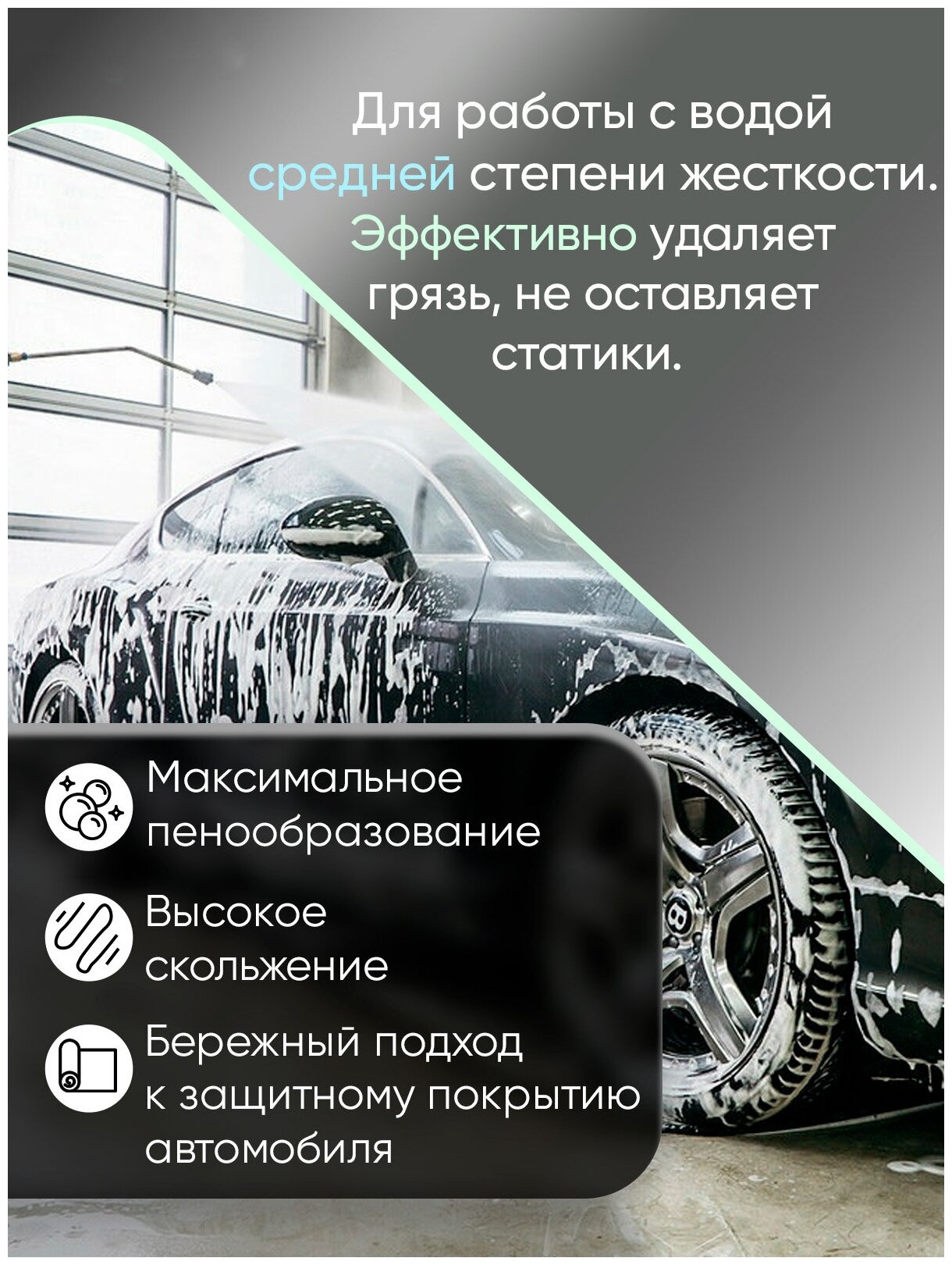 Автошампунь для бесконтактной мойки авто / для воды средней степени жесткости / ph 12 / много пены / CUSTOM BISСONTO, 1л