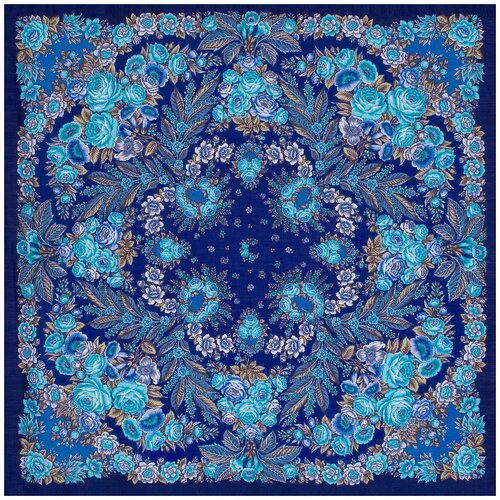 Шерстяной платок Павловопосадские платки Признание 14, синий, 146 х 146 см