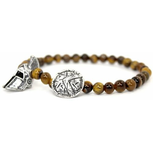 фото Handinsilver ( посеребриручку ) браслет из глянцевого камня тигровый глаз 6мм со щитом и шлемом