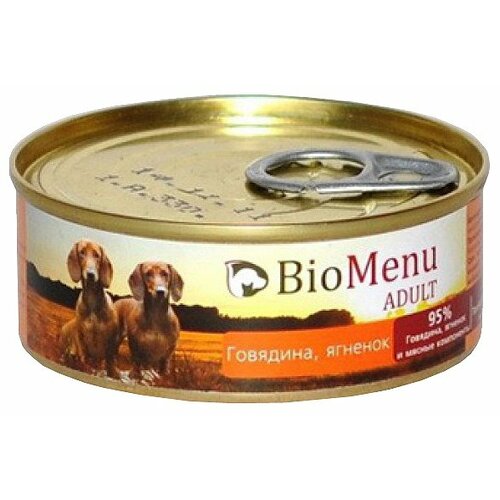 Влажный корм для собак BioMenu говядина, ягненок 1 уп. х 2 шт. х 100 г biomenu консервы для собак тушеная говядина и ягненок 750гр