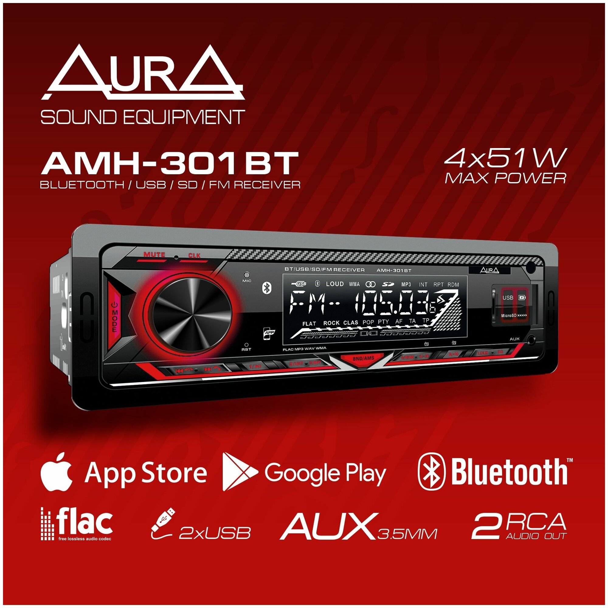 Автомобильный USB/BT ресивер AurA AMH-301BT