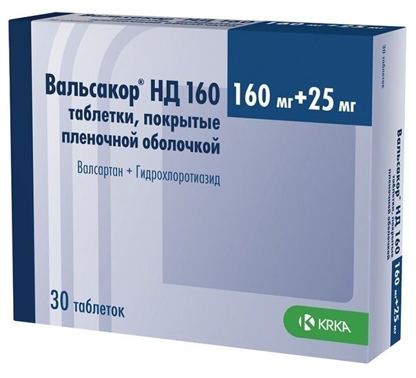 Вальсакор НД 160 таб. п/о плен., 160 мг+25 мг, 30 шт.