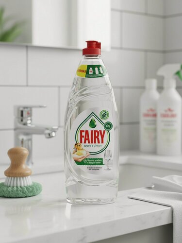 Изображение товара Средство для мытья посуды Fairy Pure & Clean 650 мл, антижир для детской посуды, овощей и фруктов, без запаха