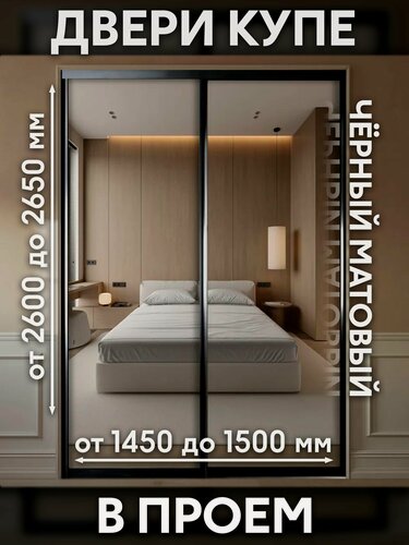Изображение товара Раздвижные двери купе для гардеробной и шкафов купе с зеркалом в проем 2650х1500мм. Комплект 2шт.
