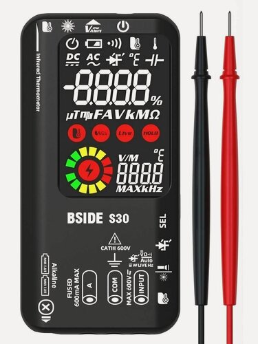 Изображение товара Мультиметр BSIDE Z100, черный, автовыключение, LCD, подсветка, фонарик, АКБ