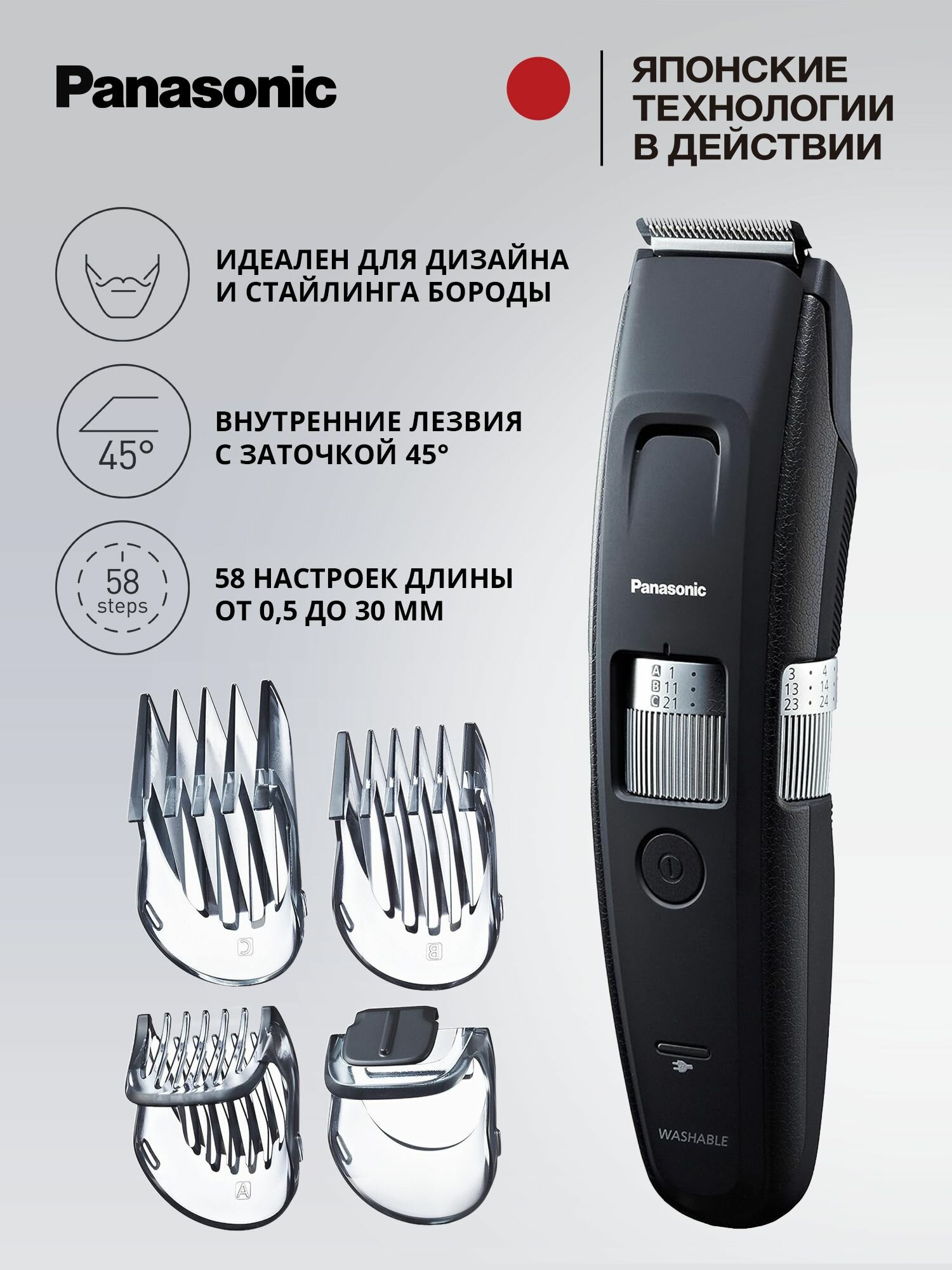 Триммер для стрижки бороды и усов Panasonic ER-GB96-K520