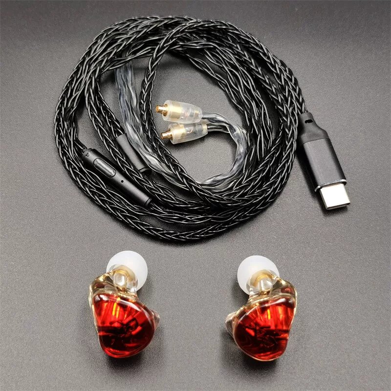 Наушники вкладышные HIFI с шумоподавлением, рубиново-красный, кабель 1,2 м Type-C плоский с микрофоном