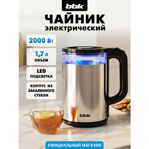 фото Чайник электрический стеклянный bbk ek1712, объем 1.7 л, led-подсветка