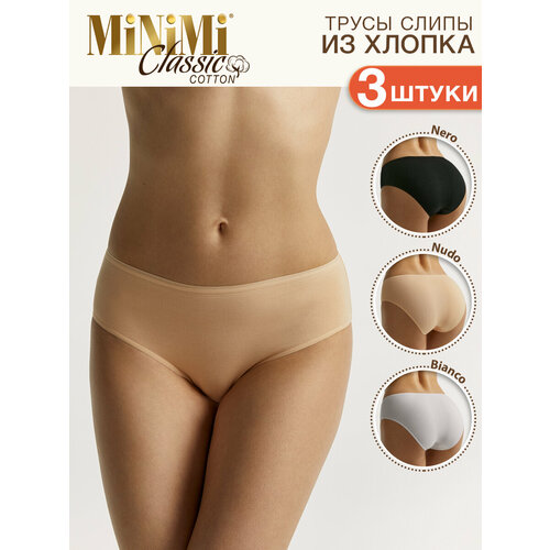 Трусы MiNiMi Mi 2221B Classic Трусы Slip Midi, комплект из 3 шт., размер 52, черный, бежевый, белый