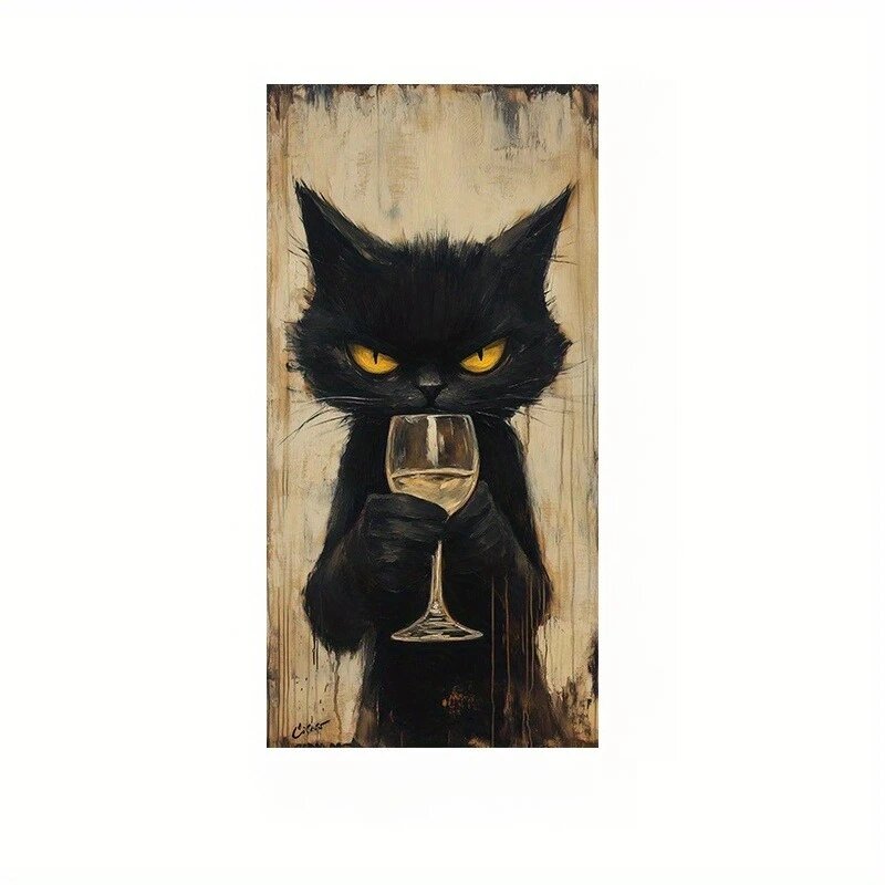 Абстрактный черный кот на холсте 20x40cm(No Frame)