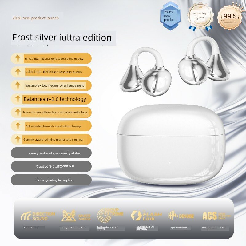Беспроводные наушники Frost Silver Ultra Edition с сертификатом Hi-Res Gold, Bluetooth 6.0, 52 часов автономности,