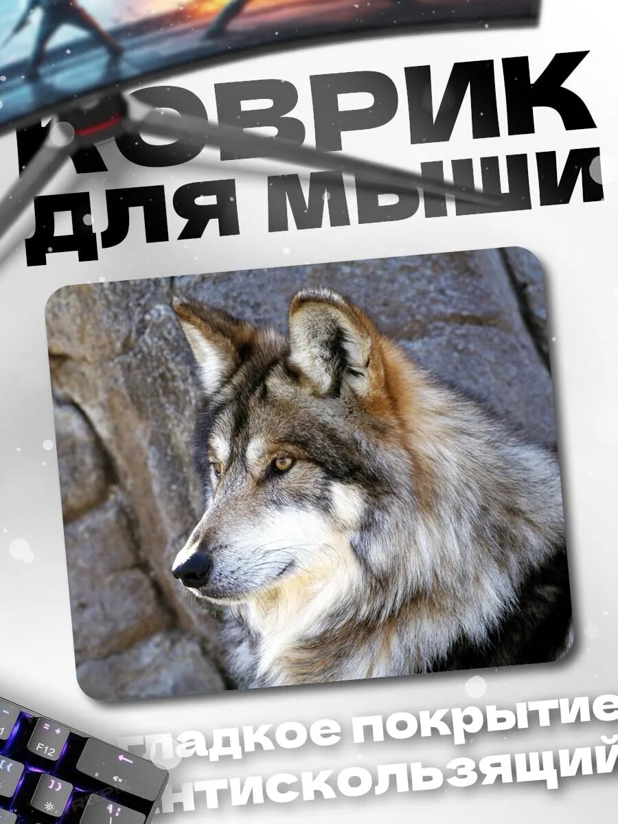 Коврик для мыши Волк у скалы