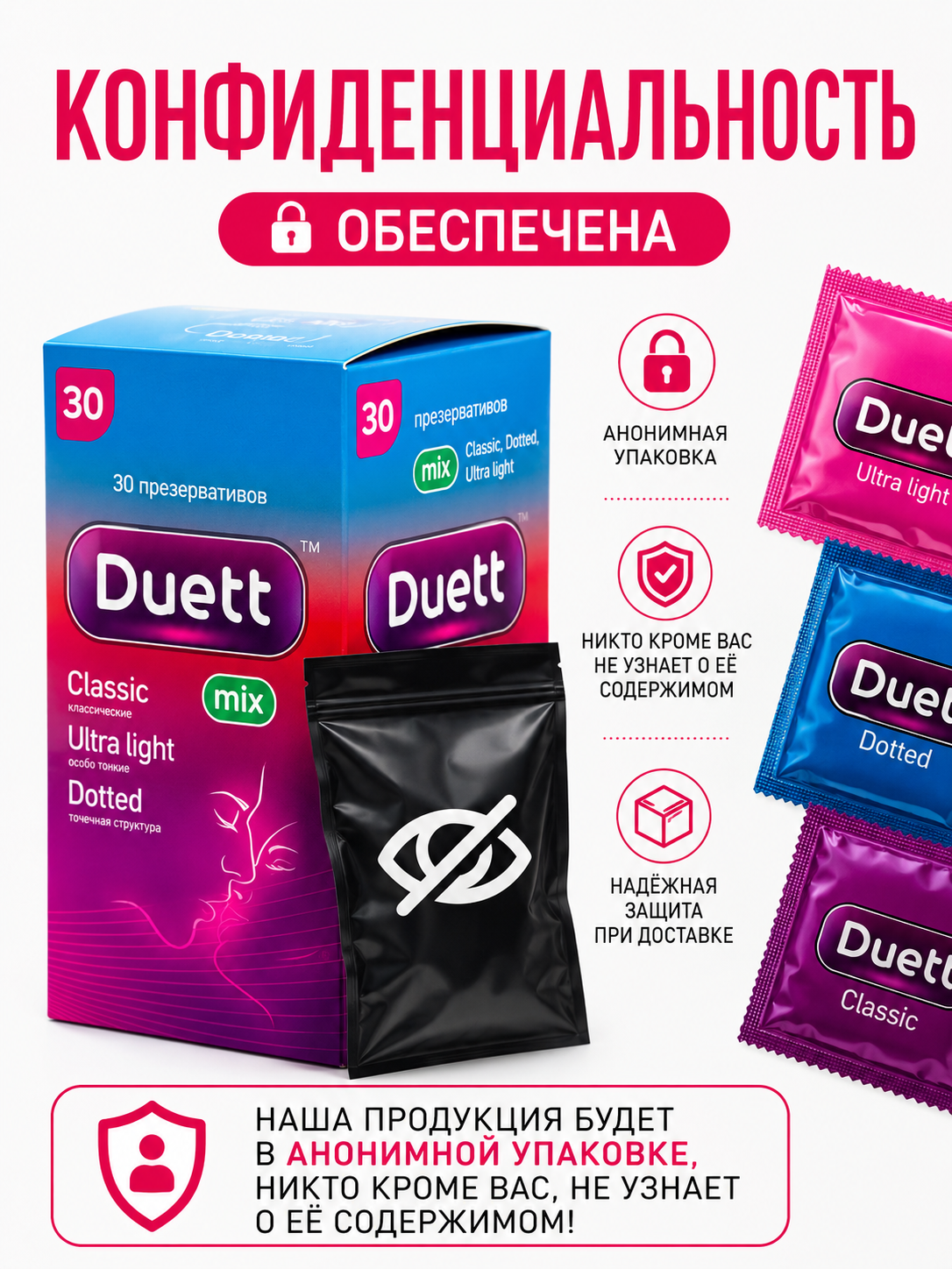 Презервативы DUETT Mix, ультратонкие, с пупырышками, классические, набор микс 30 штук — фото 8