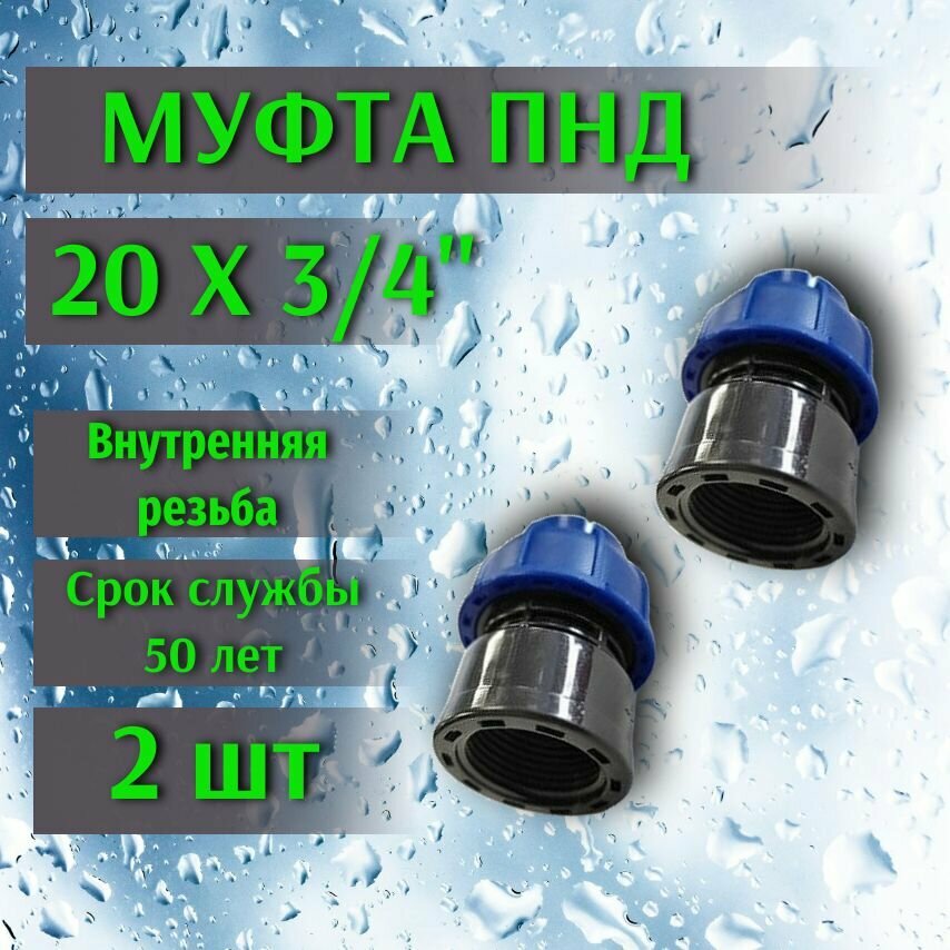 Муфта ПНД 20 х 3/4 гайка (Россия) (2 шт)