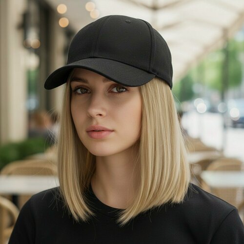 Изображение товара Парик - бейсболка с белыми волосами 15см, размер бейсболки 54 - 60см универсальный. Волосы можно укладывать