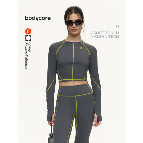 фото Лонгслив спортивный bodycore из ткани soft touch с антибактериальной пропиткой, размер s, , темно-серый
